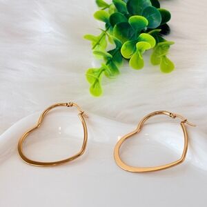 Gold Stainless Steel Heart Hoop Earrings